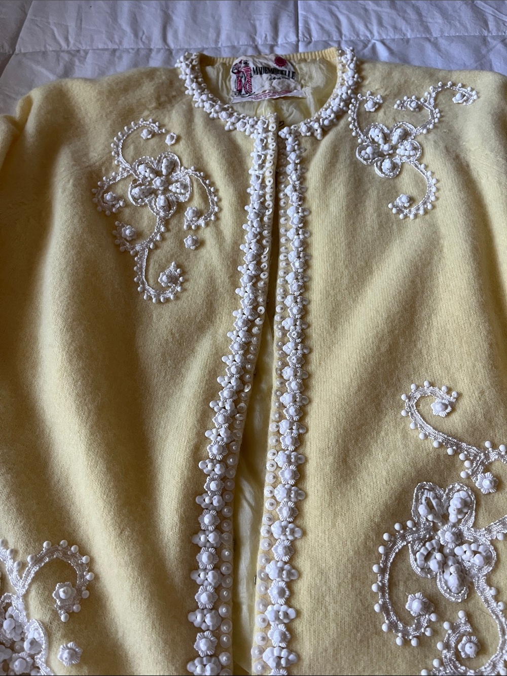 Vintage Yellow Beaded Floral Cardigan Jacket - mademoiselle Bahamas